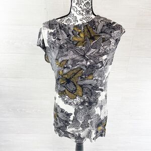 Saloni Floral Brushstroke Capped Sleeve Silk Top
